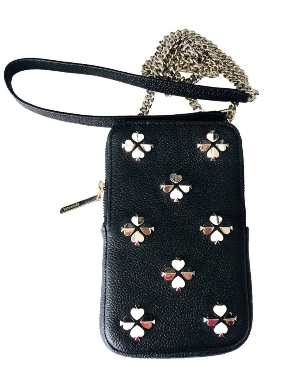 Kate Spade NY Black Leather Margaux Studded Spade North South Phone Crossbody